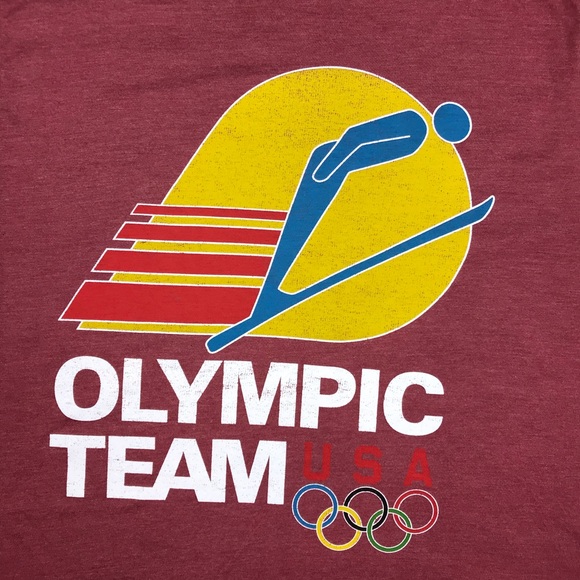 USA Men’s Alpine Skiing Winter Olympic Team USA Retro Style Maroon T-Shirt Sz XL - Picture 2 of 4